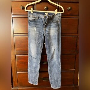 J crew women’s stretch skinny denim jeans, light distressing, size 27
